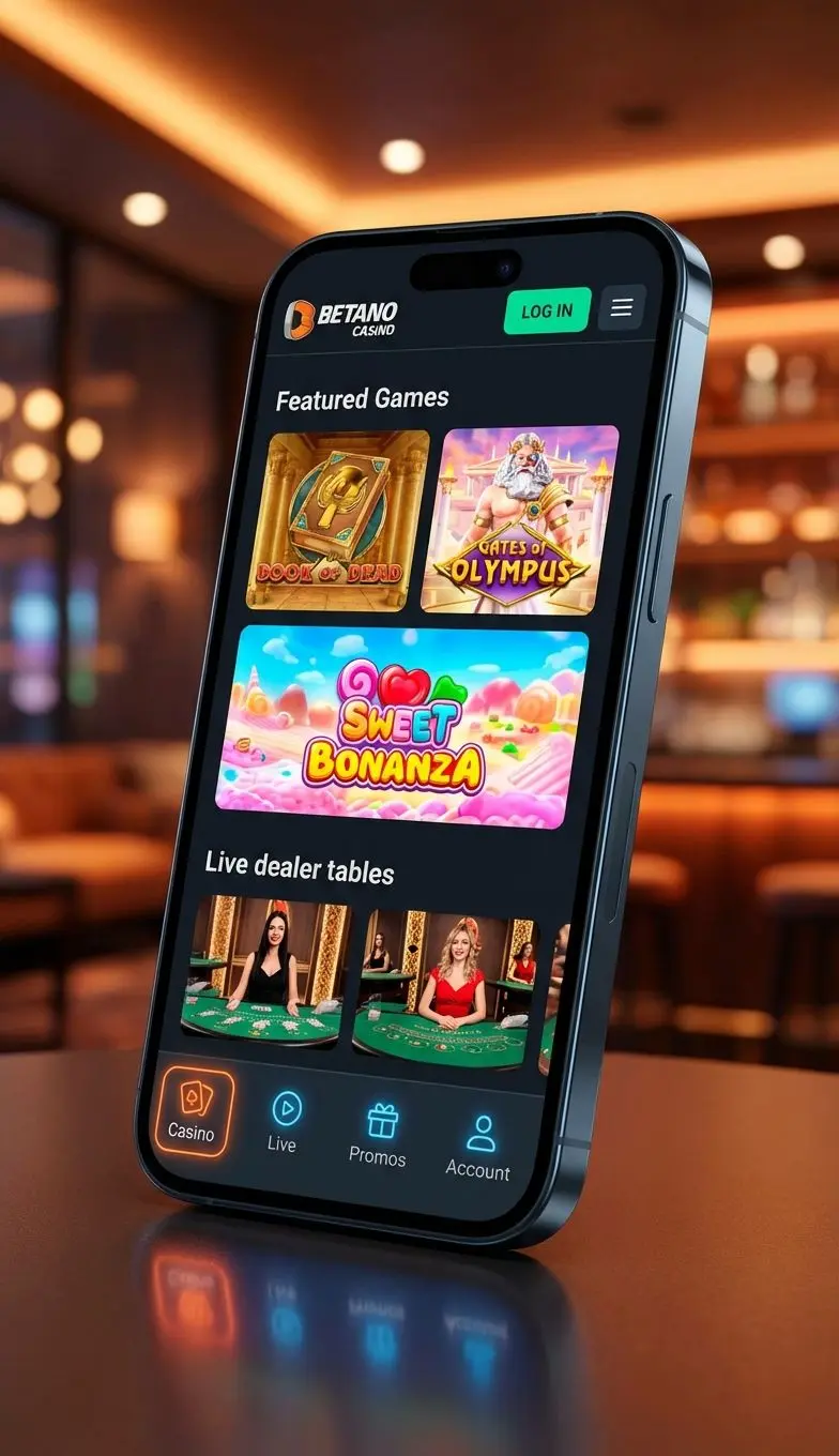 Interfaz principal de la app de Betano Casino en dispositivo móvil