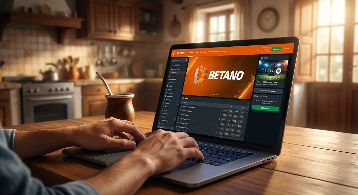 Usuario iniciando sesión en Betano desde un dispositivo en un entorno hogareño argentino