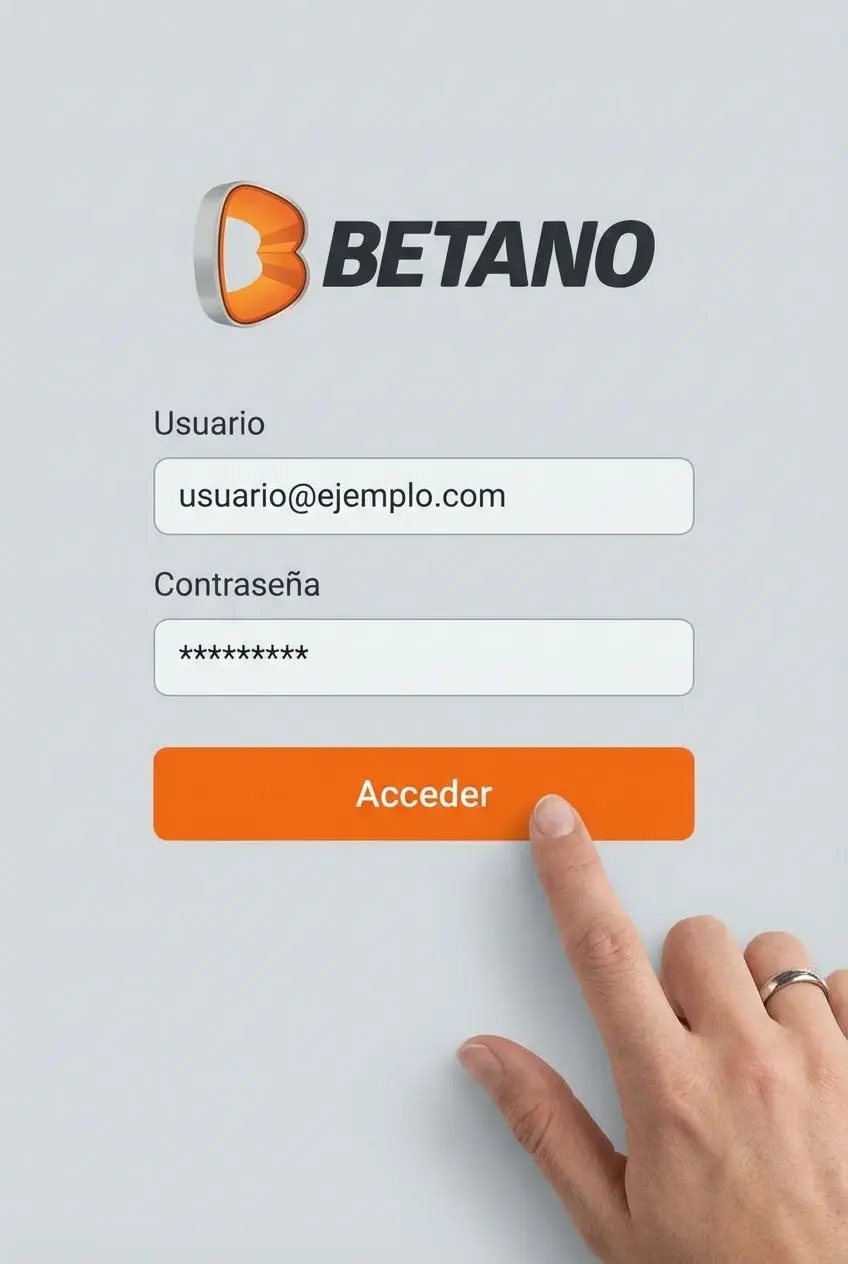 Formulario de inicio de sesión en Betano con campos y botón acceder marcado