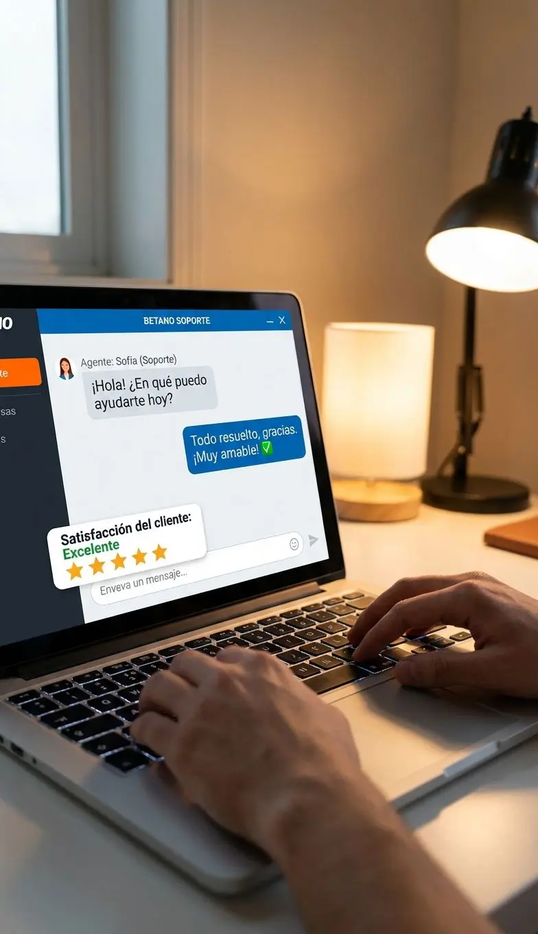 Proceso de autoexclusi&oacute;n interactuando con atenci&oacute;n al cliente de Betano.