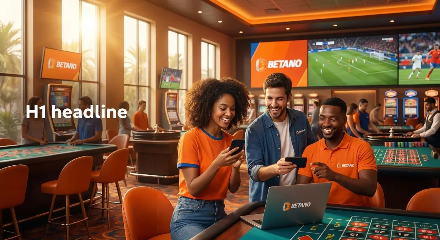 Banner de bienvenida a Betano con ambiente de apuestas en línea y dispositivos móviles