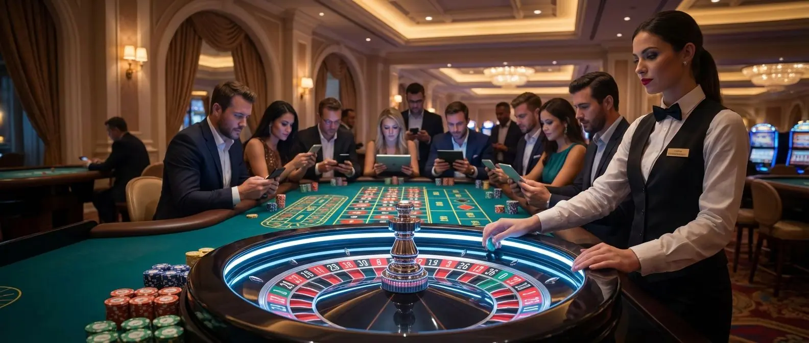 Mesa de ruleta online en vivo con crupier profesional y fichas en Betano