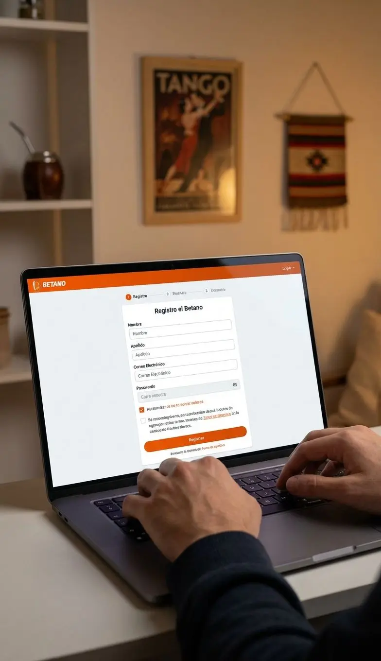 Primer plano del proceso de registro en Betano desde Argentina